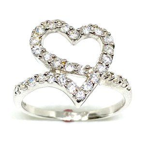 Open Heart Clear CZ Promise Ring 925 Silver Ring
